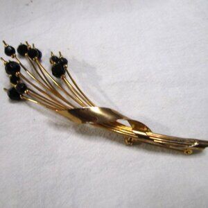 1980s Gold Tone Spray Brooch with Black Plastic Beads